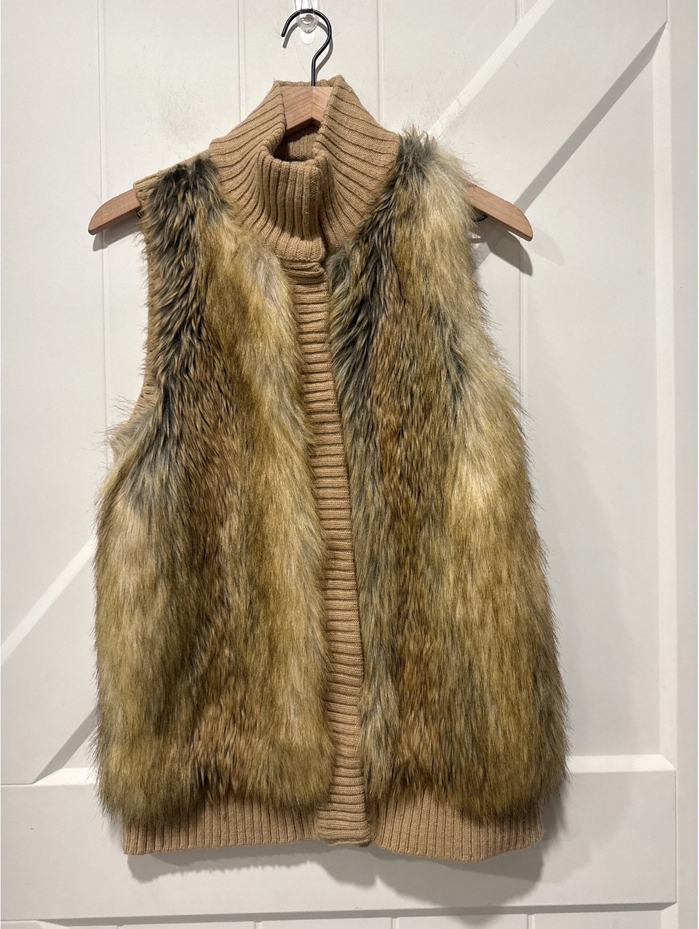 Michael Kors Beige Wool Blend and Faux Fur Sleeveless Vest Size S